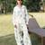 Cream floral printed cotton trouser