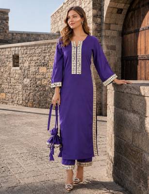 violet crepe readymade suit with real mirror & embroidery work 1