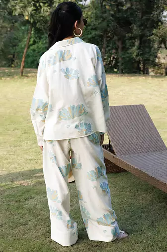 Cream floral printed cotton trouser