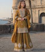 mehendi chiffon readymade suit with real mirror & embroidery work