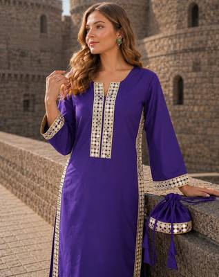 violet crepe readymade suit with real mirror & embroidery work 3