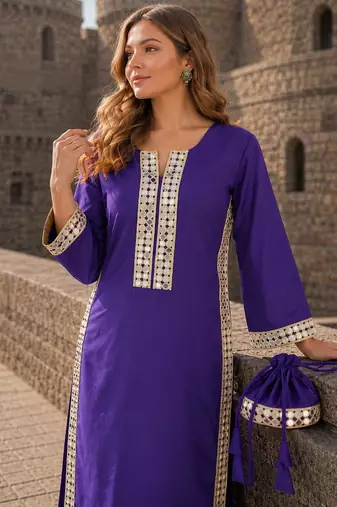 violet crepe readymade suit with real mirror & embroidery work