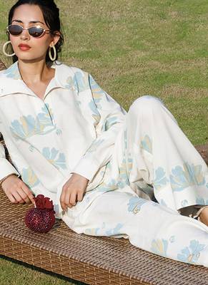 Cream floral printed cotton trouser 4