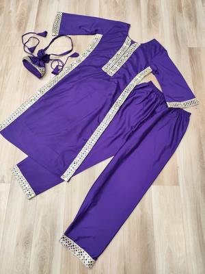 violet crepe readymade suit with real mirror & embroidery work 4