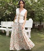 Ivory printed cotton maxi skirt