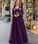 purple silk blend readymade anarkali suit with embroidery & zari Sequin work