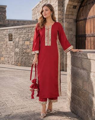 maroon crepe readymade suit with real mirror & embroidery work 1
