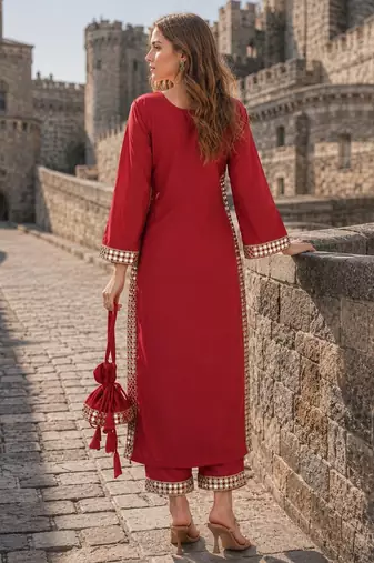maroon crepe readymade suit with real mirror & embroidery work