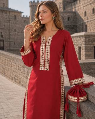 maroon crepe readymade suit with real mirror & embroidery work 3
