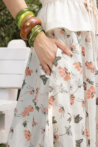 Ivory printed cotton maxi skirt
