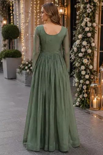 pista silk blend readymade anarkali suit with embroidery & zari Sequin work