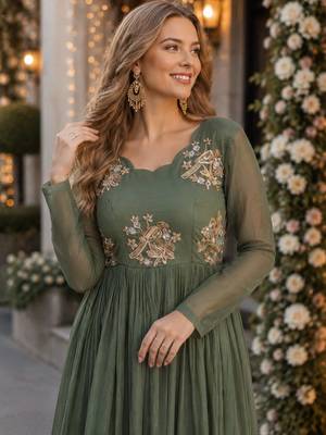 pista silk blend readymade anarkali suit with embroidery & zari Sequin work 3