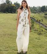 Ivory cotton wide leg trouser