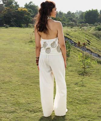 Ivory cotton wide leg trouser 2