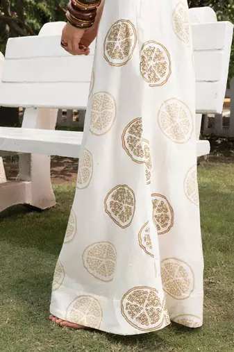 Ivory printed cotton maxi skirt