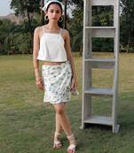 White printed cotton wrap skirt