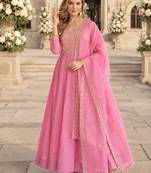 pink silk blend readymade anarkali suit with Sequin & embroidery work