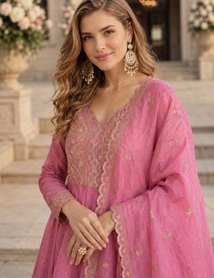 pink silk blend readymade anarkali suit with Sequin & embroidery work 2