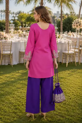 pink viscose readymade suit with zari Sequin & embroidery work
