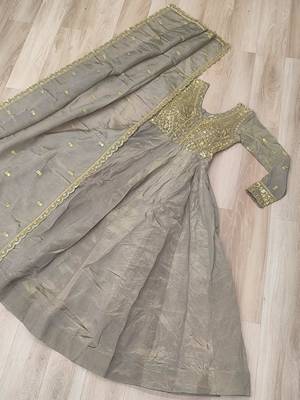 grey silk blend readymade anarkali suit with Sequin & embroidery work 3