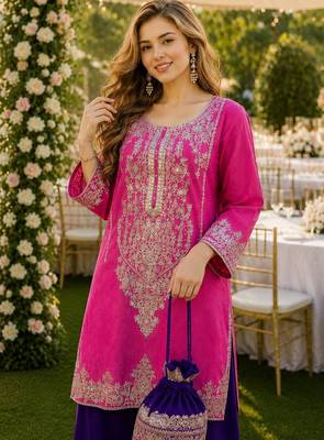 pink viscose readymade suit with zari Sequin & embroidery work 3