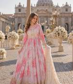 pink silk blend readymade anarkali suit with embroidery & zari Sequin work