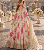 pink silk blend readymade anarkali suit with embroidery & zari Sequin work
