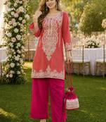 peach viscose readymade suit with zari Sequin & embroidery work