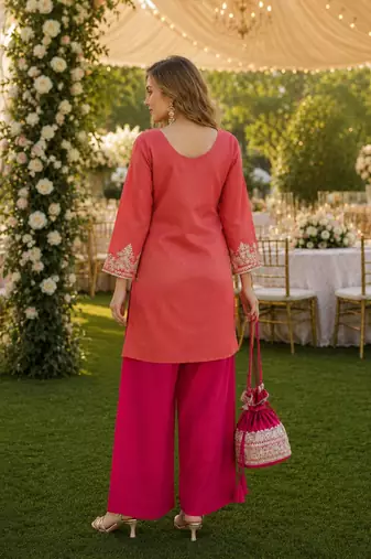 peach viscose readymade suit with zari Sequin & embroidery work