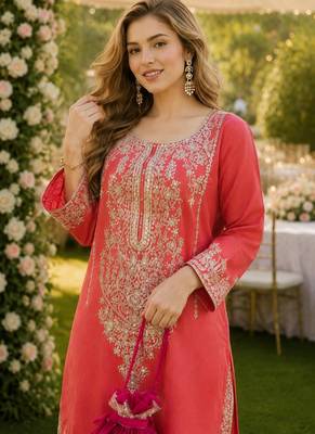 peach viscose readymade suit with zari Sequin & embroidery work 3