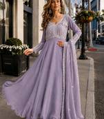 lavender georgette readymade anarkali suit with beads & embroidery work