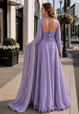 lavender georgette readymade anarkali suit with beads & embroidery work 2