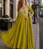 mustard georgette readymade anarkali suit with beads & embroidery work