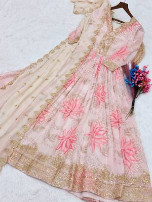 pink silk blend readymade anarkali suit with embroidery & zari Sequin work 3
