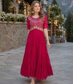 maroon faux georgette readymade anarkali suit with embroidery & zari work