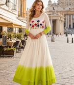green&white georgette readymade anarkali suit with embroidery threading work