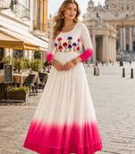 pink&white georgette readymade anarkali suit with embroidery threading work