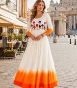 orange&white georgette readymade anarkali suit with embroidery threading work