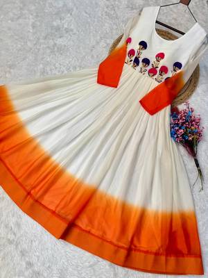 orange&white georgette readymade anarkali suit with embroidery threading work 3
