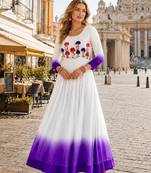 purple&white georgette readymade anarkali suit with embroidery threading work
