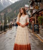 brown&white silk blend readymade anarkali suit with embroidery & Sequin work
