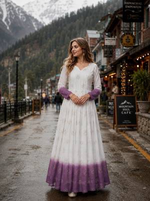lavender&white silk blend readymade anarkali suit with embroidery & Sequin work 1