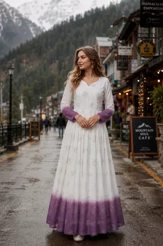 lavender&white silk blend readymade anarkali suit with embroidery & Sequin work