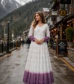 lavender&white silk blend readymade anarkali suit with embroidery & Sequin work