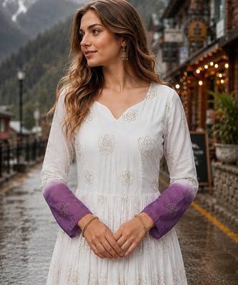 lavender&white silk blend readymade anarkali suit with embroidery & Sequin work 2