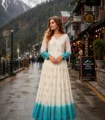 blue&white silk blend readymade anarkali suit with embroidery & Sequin work