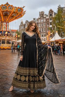 black faux georgette readymade anarkali suit with embroidery & Sequin work 1