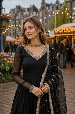 black faux georgette readymade anarkali suit with embroidery & Sequin work 2