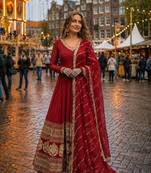 maroon faux georgette readymade anarkali suit with embroidery & Sequin work