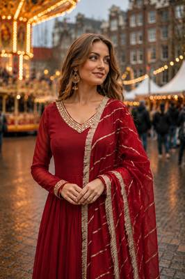 maroon faux georgette readymade anarkali suit with embroidery & Sequin work 2